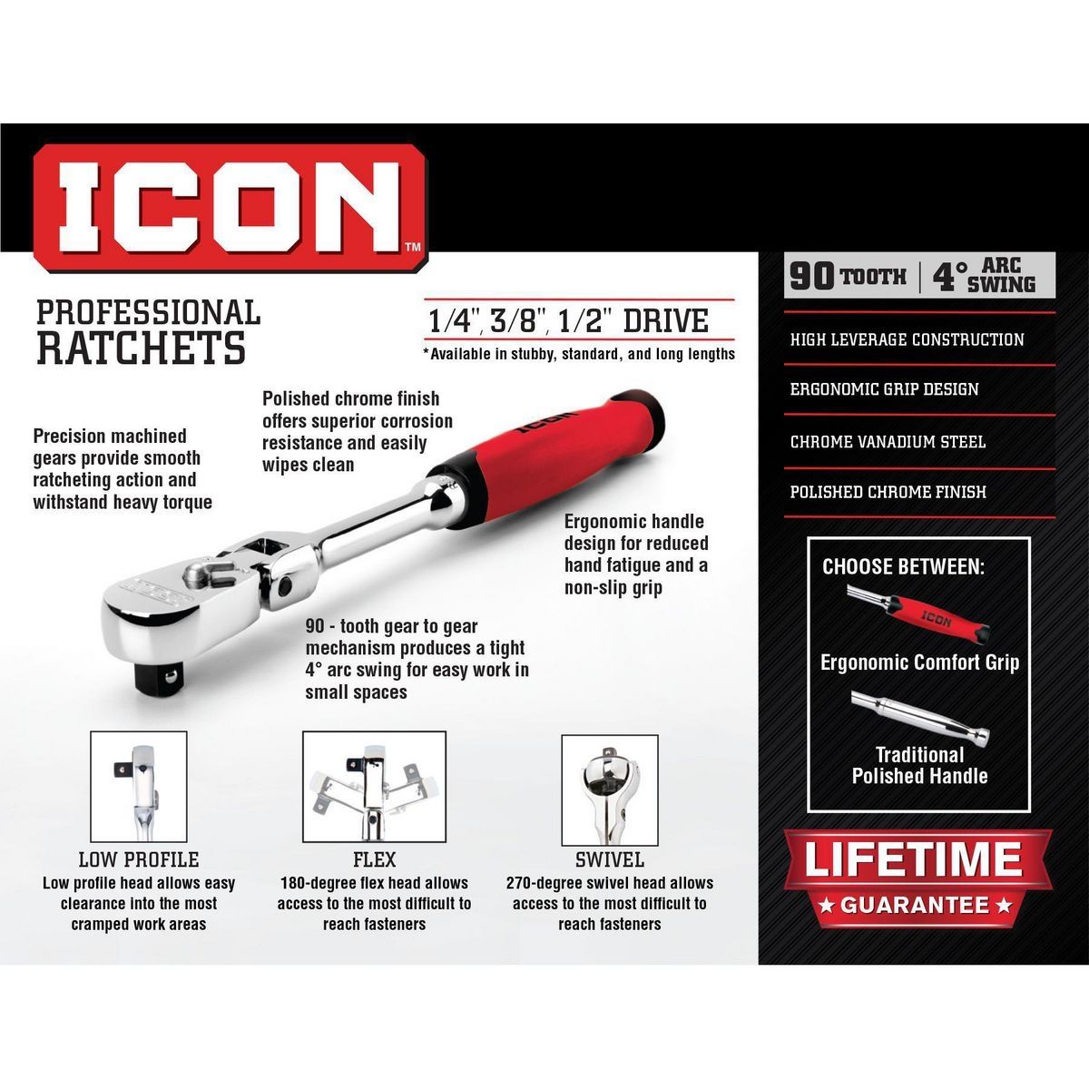 ICON 1/4 in. Drive Professional Stubby Low-Profile Ratchet – Precision & Performance in Tight Spaces