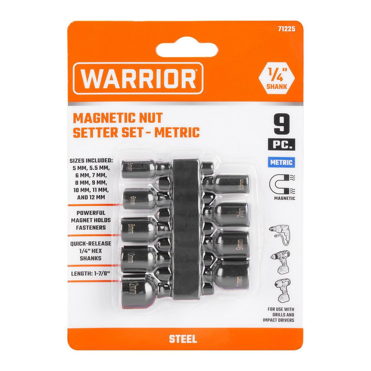 WARRIOR Metric Magnetic Nut Setter Set, 9-Piece – Precision & Convenience for Fastening Tasks