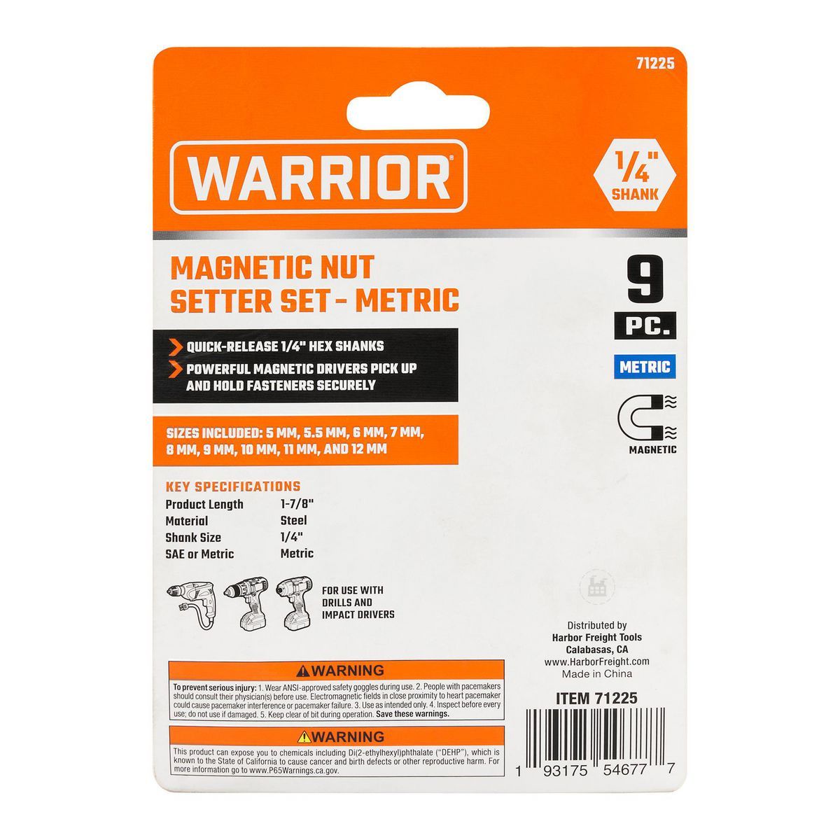 WARRIOR Metric Magnetic Nut Setter Set, 9-Piece – Precision & Convenience for Fastening Tasks