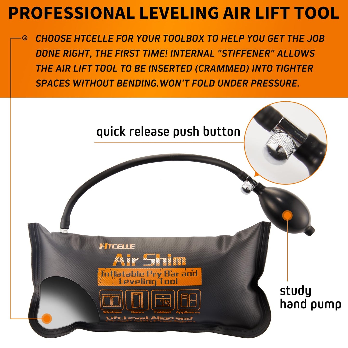 HTCELLE 3 Piece Commercial Grade Air Wedge Bag Pump Professional Leveling Kit & Alignment Tool