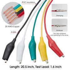 CEN-TECH 18 in. 5 Colors Test Lead and Alligator Clips Set – Essential Tool for Electrical Diagnostics